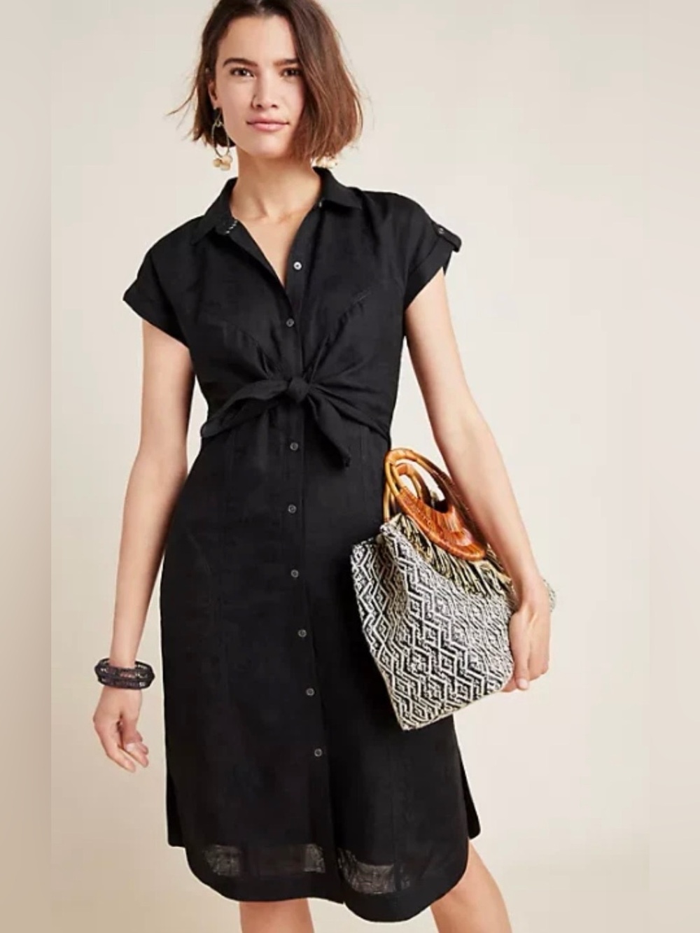 Maeve Anthropomogie Casual Chic Cottagecore Coastal Midi Dress Black 4/S